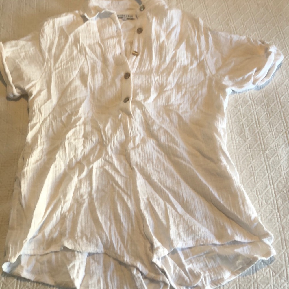 Maurie + Eve white button down romper